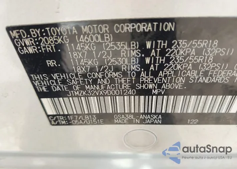 2009 Toyota Rav4 Sport V6 from USA, damaged, VIN JTMZK32VX9D001240